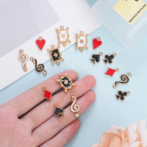 Legierung Emaille Poker Spielkarten Musiknoten Anhänger Für DIY Halskette Armband Herstellung Vergoldete Charms Herz Pik Ace Musiksymbole Zubehör