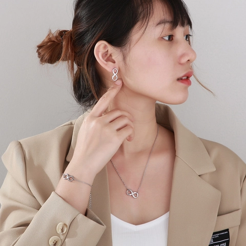 Infinity Necklace Bracelet Stud Earrings Stainless Steel Jewelry Elegant Minimalist Luxury Clavicle Chain For Women