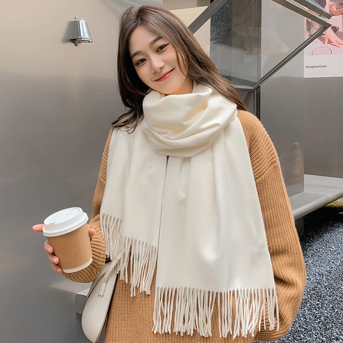 Einfarbig Verdickt Warm Wolle Schal Für Damen Herren Winter Lang Quasten Schultertuch Weich Cashmere Gefühl Halswärmer Täglich Zubehör