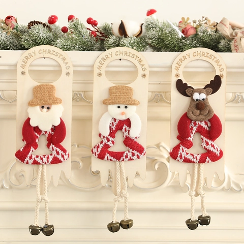 Ornamento Appeso Maniglia Porta Natale Legno Maglia Babbo Natale Pupazzo Di Neve Renna Con Campanelli Decorazione Parete