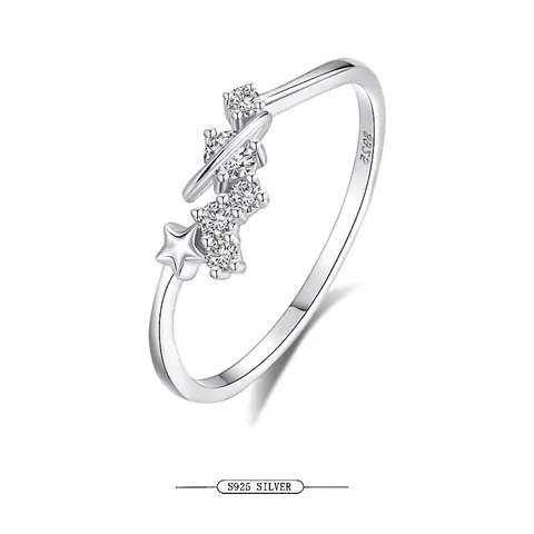 Anello Stella Saturno in Argento Sterling 925 Minimalista Con Strass Anello Dito Pianeta per Donna Gioielli di Moda Regalo