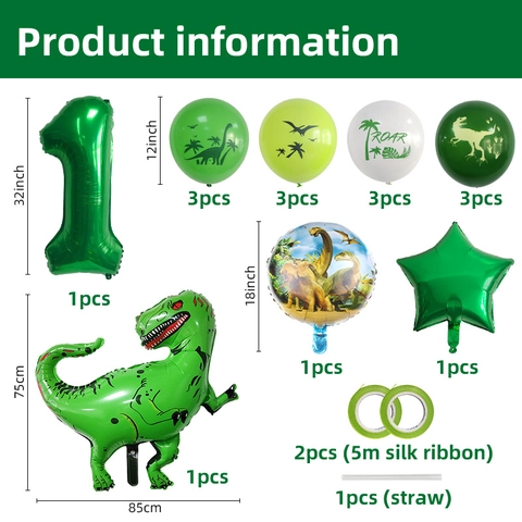 Dinosaur Birthday Party Decoration Aluminum Foil And Latex Balloons Boys Green Theme Roar Star T-Rex Ornament