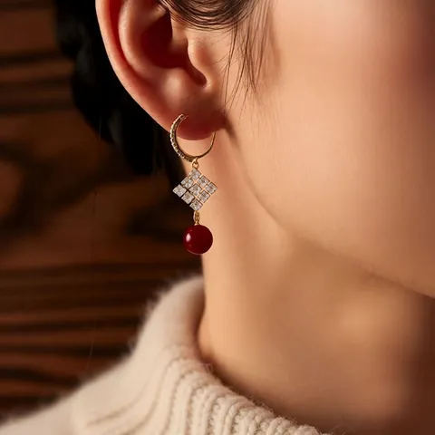 Rhombus Künstliche Perle Hängeohrringe Mit Silbernem Ohrstecker 18K Vergoldet Zirkon Geometrisch Elegant Französischer Stil Damen