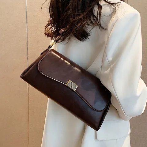 Sac À Bandoulière En Cuir PU Brillant Pour Femmes Rétro Sac Baguette Sous Les Aisselles Avec Boucle En Métal Doré Mode