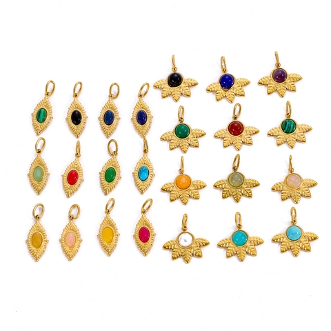 Dijes De Acero Inoxidable Con Piedra Natural Vintage Colgantes Chapados En Oro Forma Flor Hoja Para Accesorios Joyería DIY