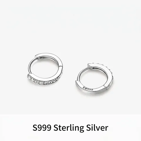 Geometrische Huggie Hoop Ohrringe Feinsilber Micro Pave Weißer Zirkonia Hypoallergen Minimalistisch Für Frauen