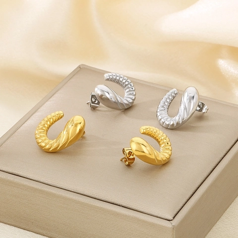 Pendientes De Aro Croissant Vintage Acero Inoxidable Chapado En Oro De 18K Espiral En Forma De C Joyería Francesa Minimalista Mujer