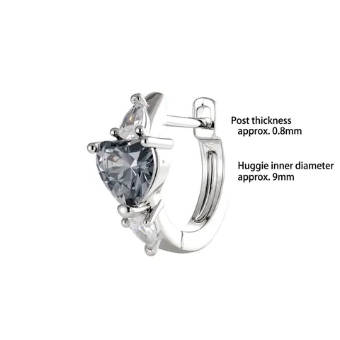 Heart Zircon Ear Buckle Copper Grey Crystal Piercing Hoop Earring Refined Retro Style Ear Bone Stud For Women Accessory