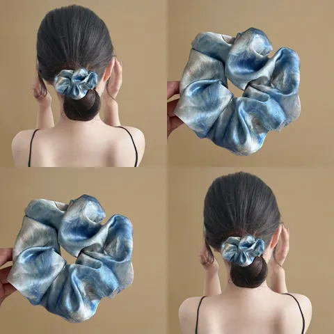 Elastici Per Capelli In Raso Da Donna Eleganti Stampa Marmo Pittura A Olio Con Fiocco Per Ragazze