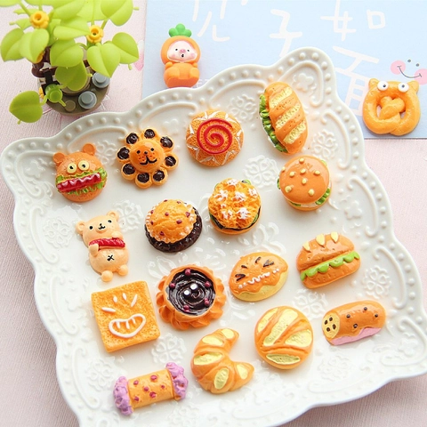 Mini Simulation Bread Food Dessert Resin Charms DIY Accessories For Phone Case Hair Clips Dollhouse Decoration Cartoon