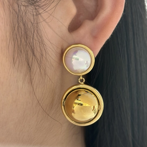 Orecchini A Pendente In Acciaio Inossidabile Con Künstliche Perle D'imitazione E Sfere Di Metallo Vintage Minimal