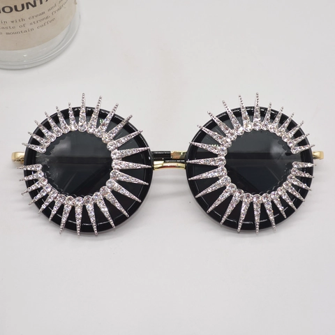 Occhiali Da Sole Tondi Da Donna Con Montatura In Metallo E Strass Scintillanti Moda Retro Protezione UV