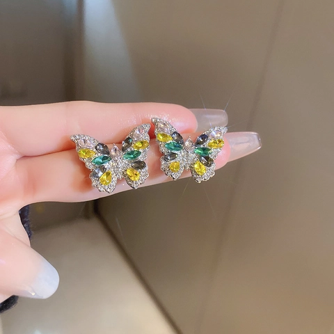 Butterfly Stud Earrings With Alloy Rhinestone And Silver Earring Post Elegant Exquisite Fashion Jewelry For Women