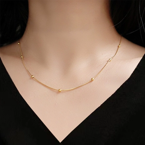 Minimalist Round Bead Necklace Stainless Steel Snake Bone Chain Adjustable Elegant Jewelry For Women Non Fading