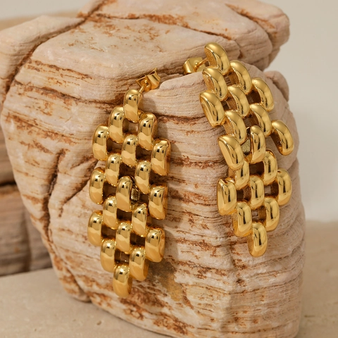 Geometrische Geflochtene Netz Edelstahl Hängeohrringe Für Damen Mode Minimalistischer Hochglanz Schmuck