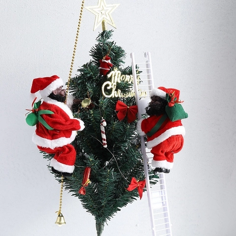 Electric Climbing Santa Claus Ornament Plush Plastic Animated Ladder Rope Christmas Tree Decoration Toy Gift