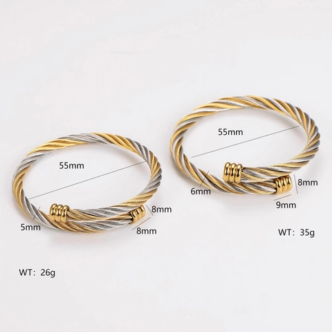 Two-Tone Twisted Wire Cable Cuff Bracelet 304 Stainless Steel Open Bangle Minimalist Elegant Jewelry For Women And Men