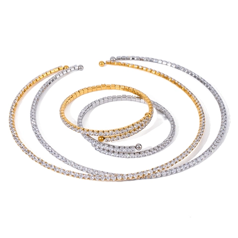 Luxe Tennis Ketting En Armband 18K Verguld Roestvrij Staal Met Zirkonia Inleg Glinsterende Sieraden Voor Dames