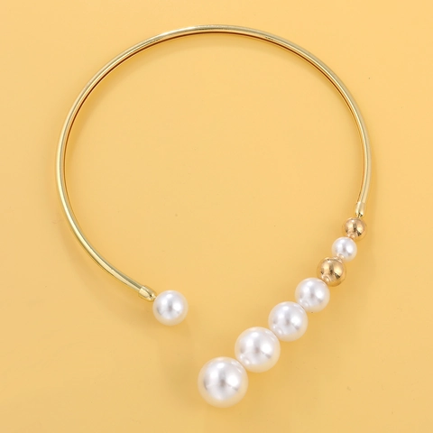 Girocollo in Lega Placcato Oro Geometrico Europeo Americano Con Perle Artificiali Graduate per Gioielli di Moda Donna
