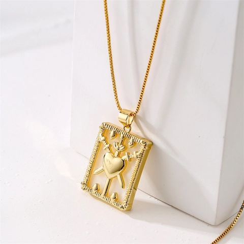 Collana Con Pendente Tarocchi Tre Di Spade Rame Placcato Oro 18 Carati Zircone Conchiglia Cuore Rettangolo Gioielli Geometrici