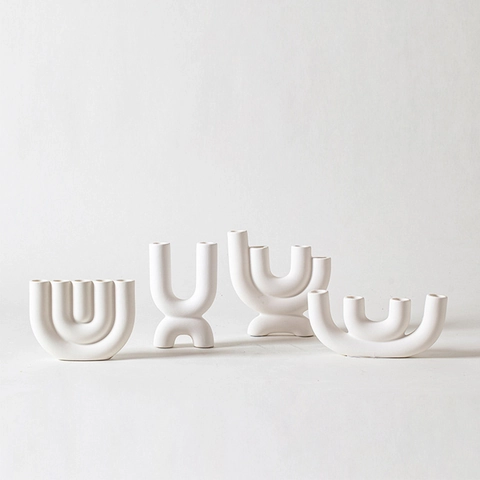Modern Ceramic Candle Holder Nordic Minimalist Geometric U-Shape Multi-Head Candlestick Centerpiece Artistic Home Decor