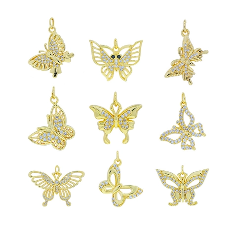 Butterfly Charms Pendants For DIY Jewelry Accessories 18K Gold Plated Copper Cubic Zirconia Sweet Elegant Necklace
