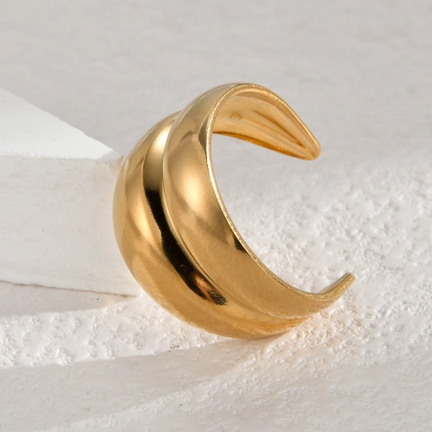 Geometric Hollow Stainless Steel Open Rings For Women Fashion Gold Plated Wide Band Statement Ring Jewelry