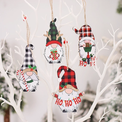 Gnomi Di Natale In Legno Cappello A Scacchi Bambola Senza Volto Pendenti Appesi Decorazioni Albero Di Natale