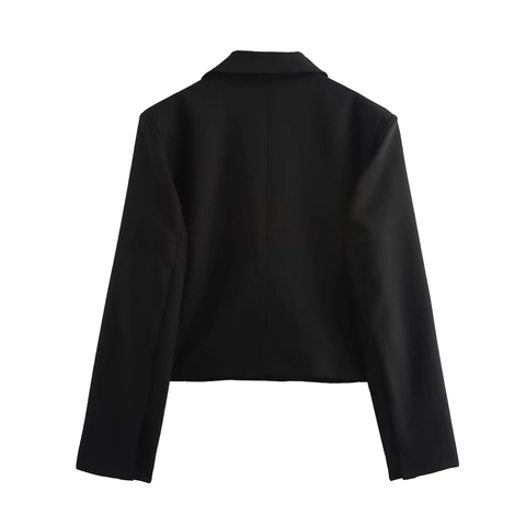 Blazer Corto Para Mujer Color Sólido Manga Larga Monopecho Cuello De Solapa Chaqueta De Traje Elegante