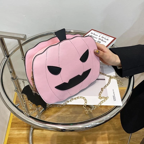 Pumpkin Crossbody Bag PU Leather Sequin Halloween Jack-O-Lantern Novelty Shoulder Purse With Bat Wing Charm For Women