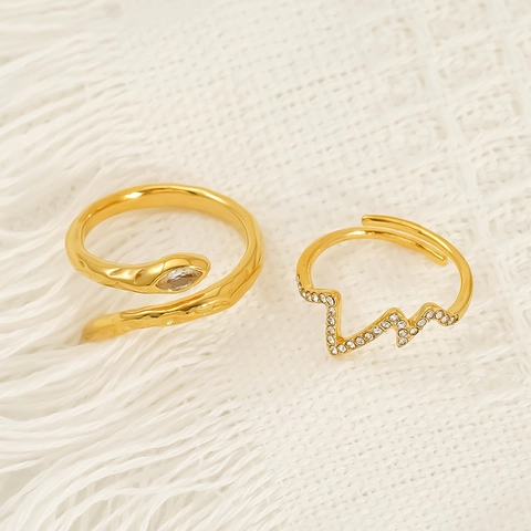 Schlangenring Und Welle Verstellbar 18K Vergoldet Edelstahl Zirkonia Wasserfest Schmuck Für Damen
