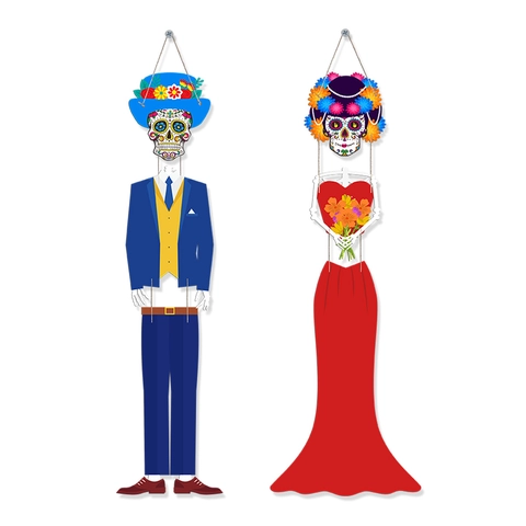 Esqueleto de Novio y Novia del Día de Muertos Mexicano Banner de Puerta Decoración Colgante para Halloween Fiesta Jardín Hogar