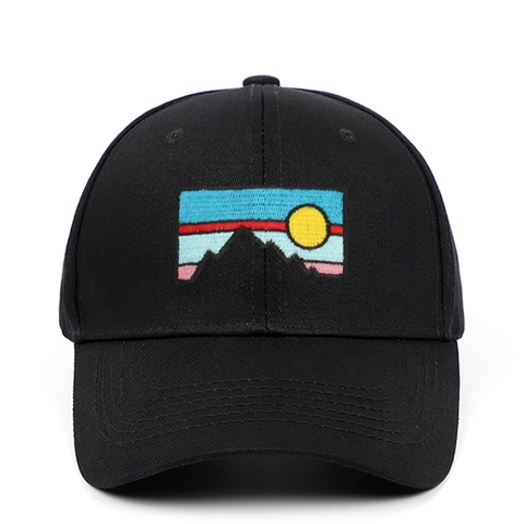 Berretto Da Baseball In Cotone Twill Patch Ricamata Montagna Al Tramonto 6 Pannelli Regolabile Cappello