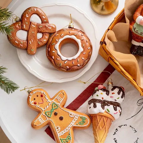 Christmas Ornaments Food Gingerbread Man Donut Ice Cream Chef Santa Hanging Decorations For Holiday Tree Plastic