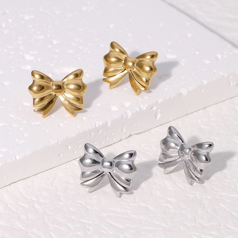 Pendientes De Botón Con Lazo De Acero Inoxidable Chapado En Oro De 18K Joyería De Moda Minimalista Chic Para Mujer