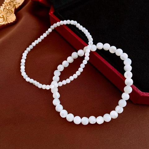 Round Shell Artificial Pearl Beaded Stretch Bracelet Minimalist Mother Of Artificial Pearl Luster Geometric Elegant Jewelry For Women Niche