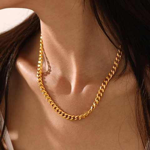 Minimalist Stainless Steel Cuban Link Necklace For Women Gold Silver Rose Gold Plated Fashion Jewelry Curb Chain Necklaces