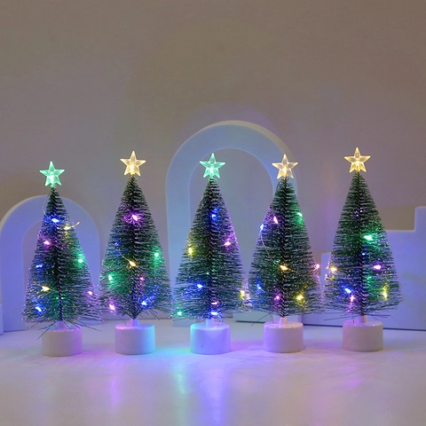 Mini Albero Di Natale LED Luminoso Ago Di Pino Plastica Decorazione Da Scrivania Con Stella Per Festa Natalizia