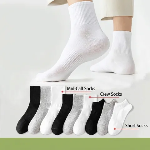 Men Cotton Blend Socks Antibacterial Deodorant Sweat Absorbent Ribbed Crew Ankle High Tube Daily Sports Breathable