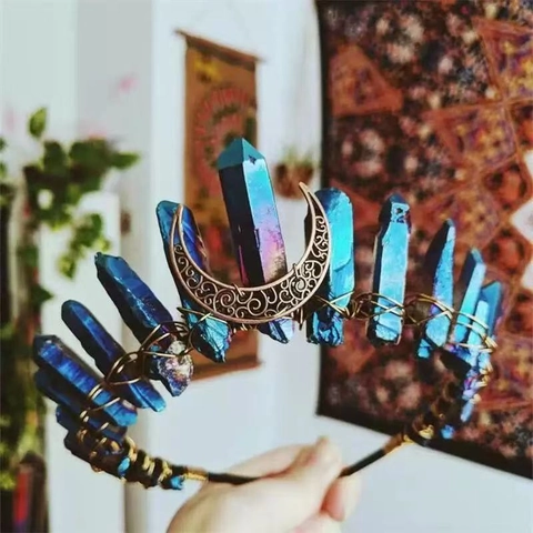 Corona Di Cristallo Luna Cerchietto Fatto A Mano Mistica Wicca Tiara Accessori Per Capelli Bohemien Per Donne