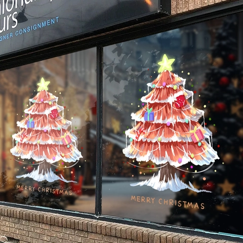 Pegatina Ventana Árbol Navidad Estática PVC Reutilizable Rojo Decoración Festiva Para Puerta Cristal Doble Cara Color