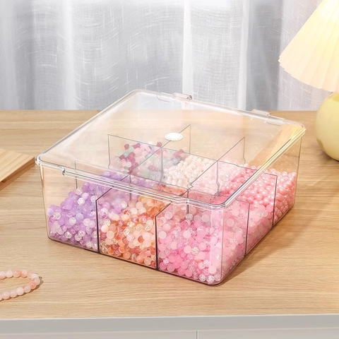 Transparente Kunststoff Perlen Aufbewahrungsbox 9 Fächer Schmuck Organizer Mit Deckel Für DIY Bastelmaterial Staubdicht