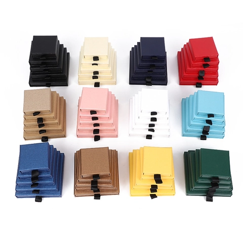 Drawer Jewelry Box Paper Cardboard With Sponge Insert Ribbon Pull For Necklace Bracelet Earrings Elegant Matte