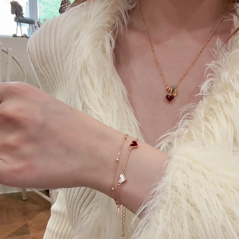 Collier Pendentif Coeur Cuivre Plaqué Or 18K Émail Nacre Chaîne Clavicule Bijoux Rétro Élégants Pour Femmes