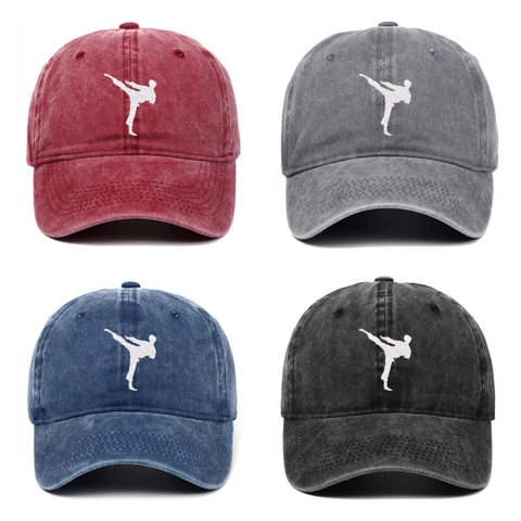 Gorra de Béisbol de Algodón Lavado Retro para Hombres Mujeres Moda Bordado Kung Fu Artes Marciales Sombrero Ajustable