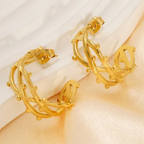 Vintage Goldene Edelstahl C-Förmige Creolen Für Frauen Französisch Hohl Spiral Gewebt Geometrisch Netz Schmuck