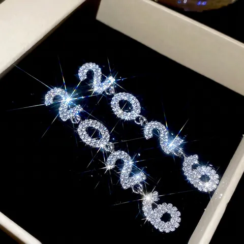 2026 Nummer Hängeohrringe Legierung Strass Mit 925 Sterling Silber Ohrstecker Lange Quaste Mode Schmuck Für Frauen