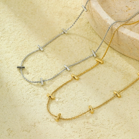 Minimalistische Roestvrij Stalen Vergulde Staaf Hanger Halskette Voor Vrouwen Eenvoudige Cilindrische Kraal Sleutelbeenhalsketting Sieraden