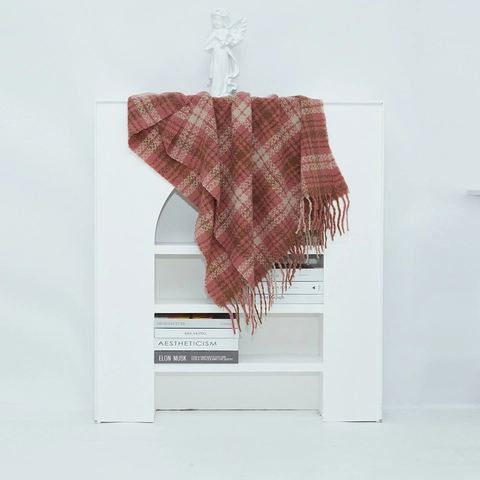 Sciarpa Invernale Classica a Quadri da Donna Morfida Imitazione Cashmere Grande Scialle Con Nappina Regalo di Natale Warm