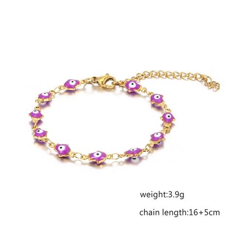 Evil Eye Hamsa Hand Bracelet Stainless Steel 18K Gold Plated Enamel Multicolor Ethnic Style Jewelry For Women Adjustable Extension Chain